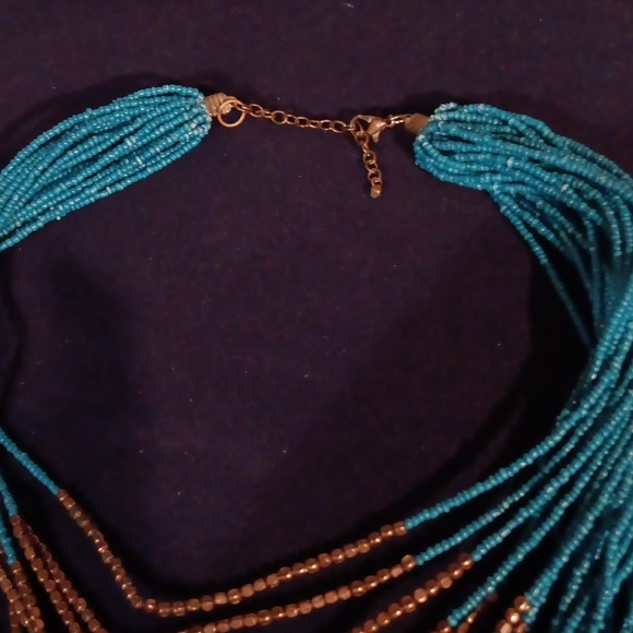 BOHO Teal and Gold Necklace - Picture 2 of 3